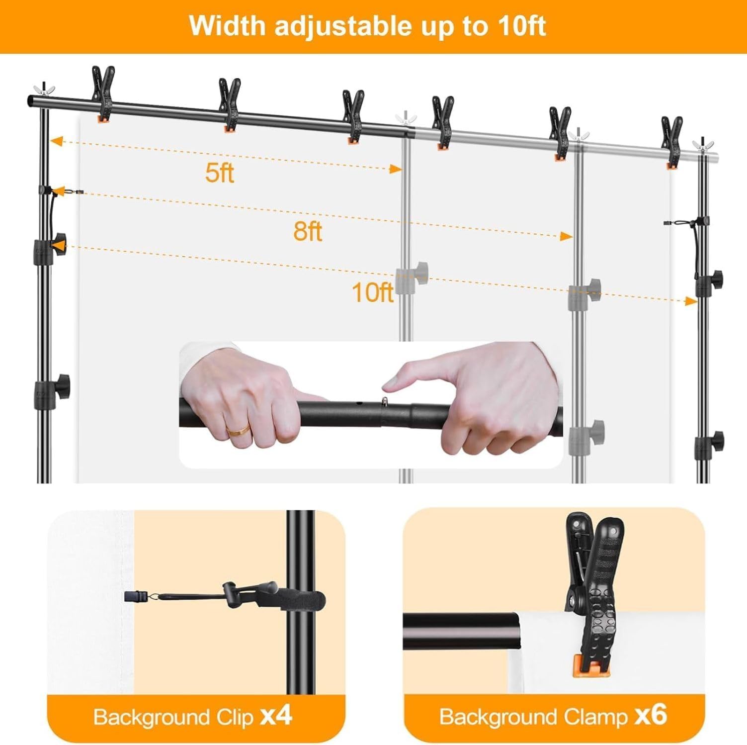 EMART Supporto di Fondo Fotografia 2,6 m x 3 m, Kit di Supporti di Fondale Regolabile per Studio Fotografico, Feste, Matrimoni