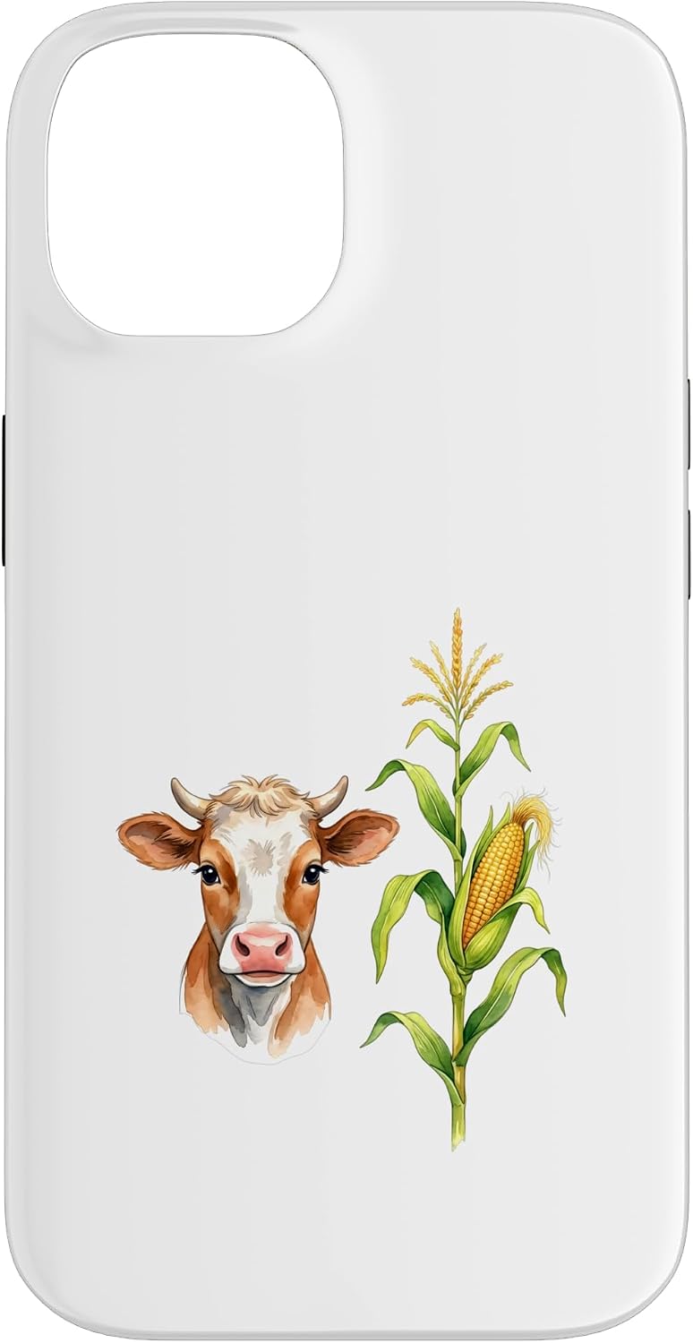 Watercolor Brown Cow Head with Corn Stalk Case for iPhone XR image 4