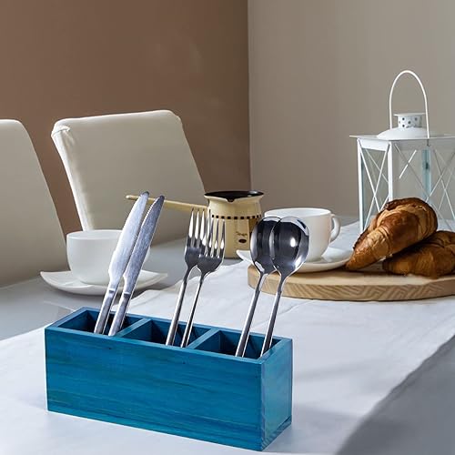 Miniatura 3 de Useekoo Organizadores y accesorios de escritorio de madera, soporte para lápices de madera, 3 compartimentos, soporte rústico de control remoto,