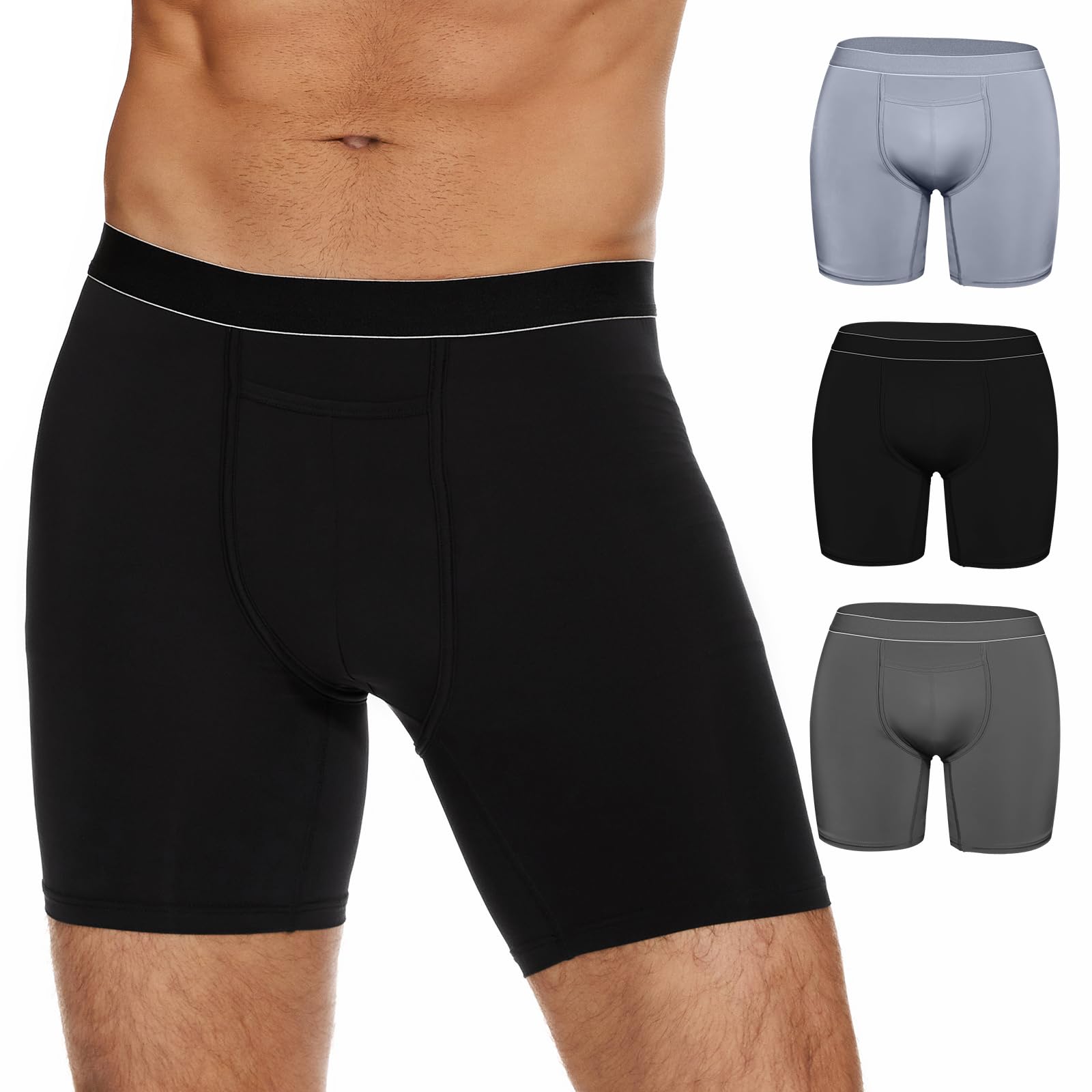 NOVAYARD Mens Ice Silk Underwear Seamless Boxer Briefs with Pouch Breathable Cool Boxers 3 Pack