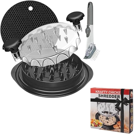 Manual Meat Shredder Machine – Chicken Shredder Tool Twister & Desmenuzador de Pollo for Beef & Chicken – with Brush & Silicon Anti Slip Mat - Dishwasher Safe - Black