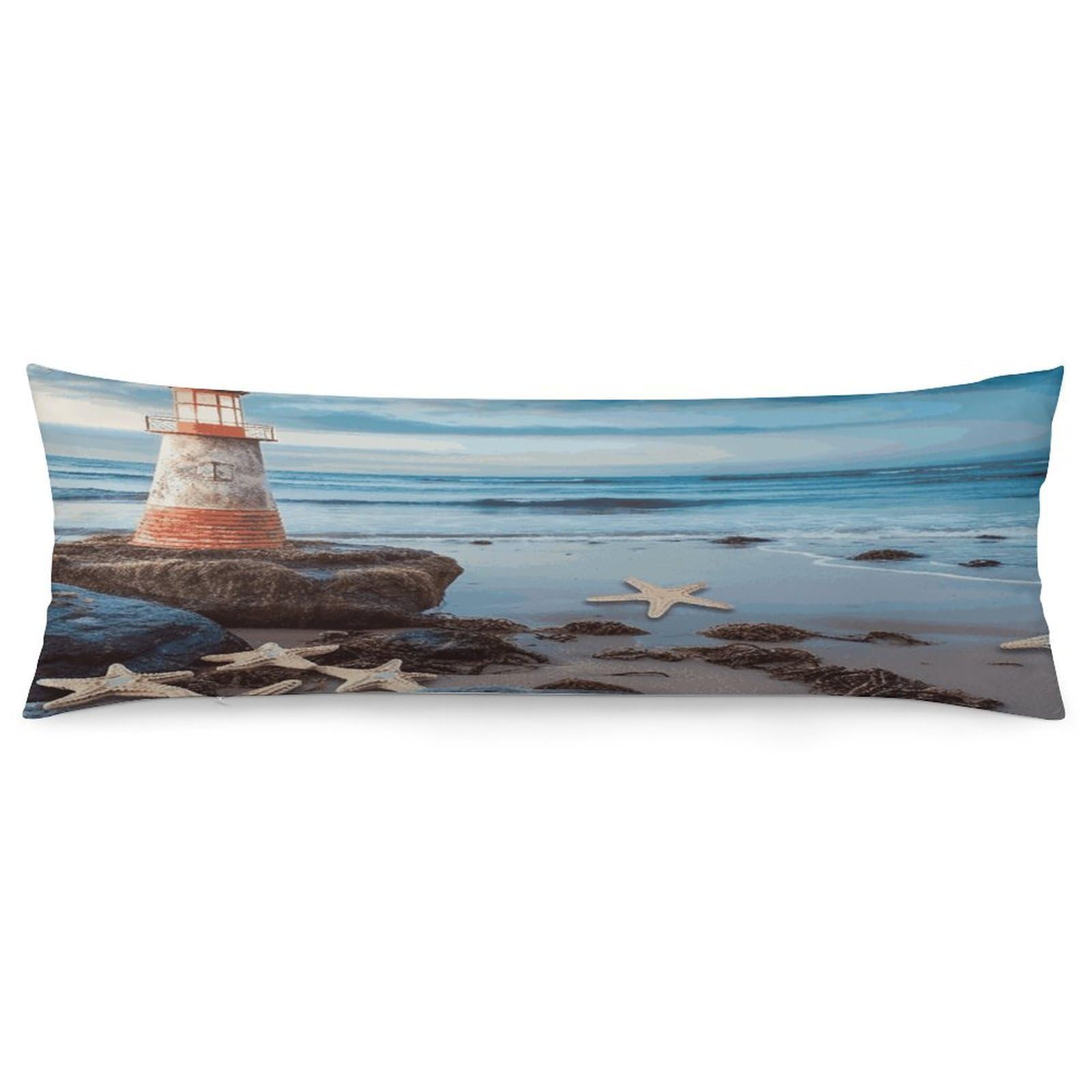 Starfish Lighthouse Beach Throw Pillow Covers with Silent Zipper Polyester Pillow Protectors Removable Pillow Cases Soft Pillowcase Cozy Pillow Sham Cushion Cover for Sofa Car Bed 20"x54"