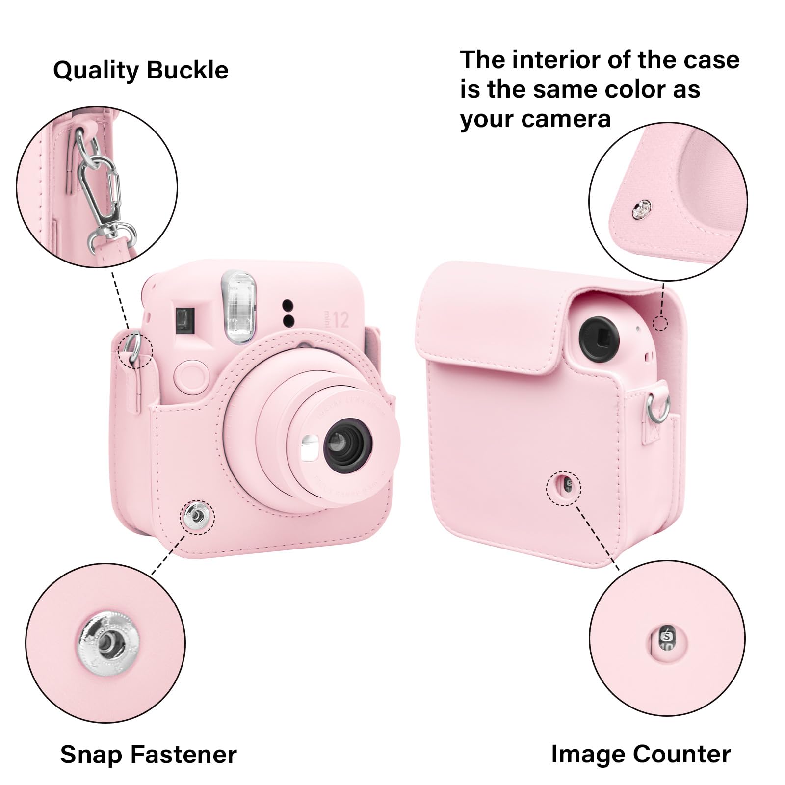 Rieibi custodia per fotocamera compatibile con Fuji Instax Mini 12, tracolla inclusa, rosa