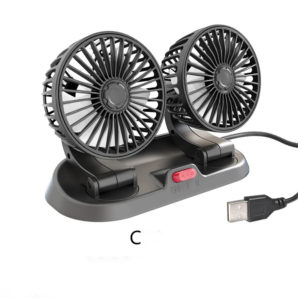singolo doppio ventilatore di raffreddamento per auto per cruscotto 5V/12V/24V, 360 gradi rotante telescopico doppia testa Fan (C USB)