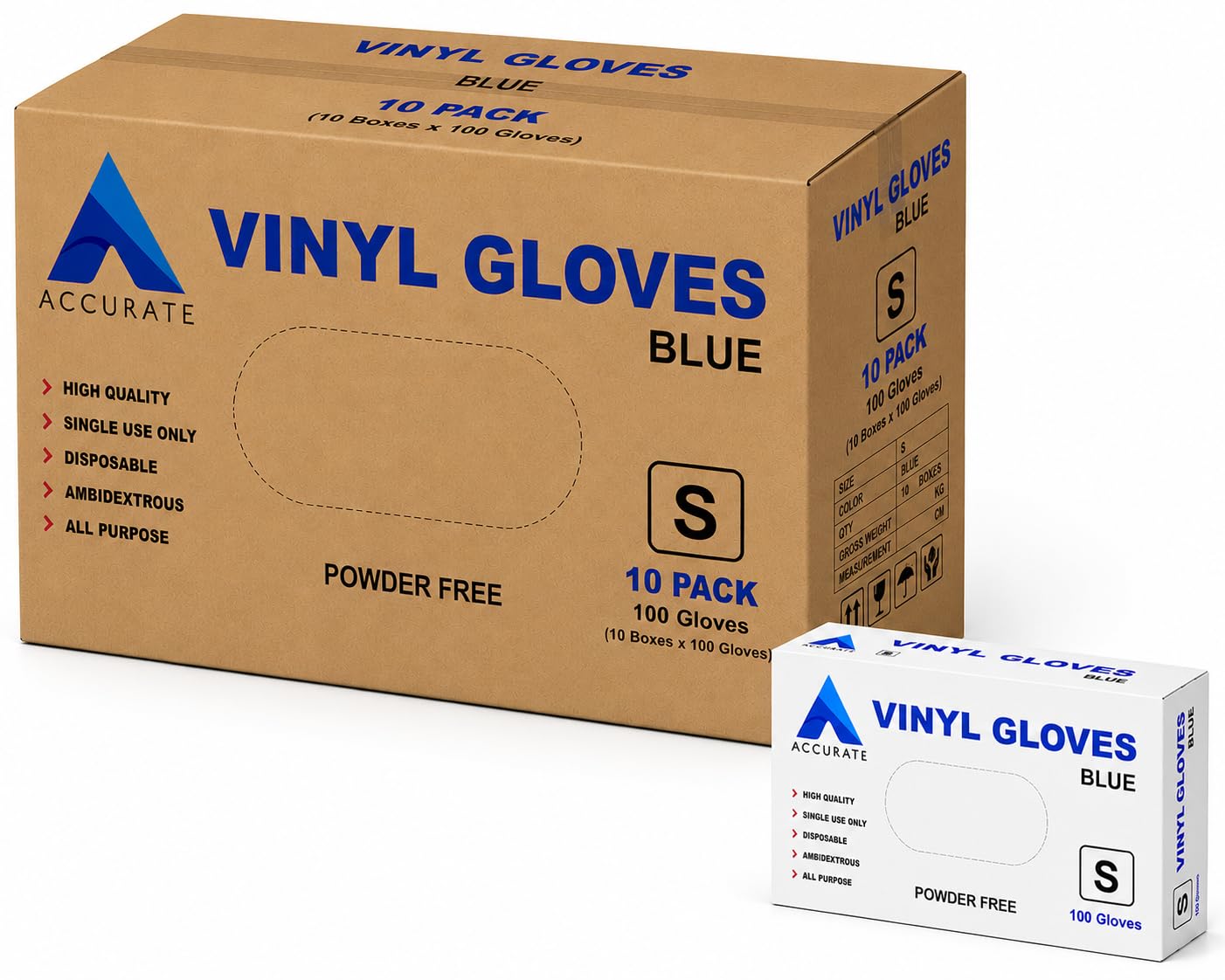 ACCURATE Disposable Blue Vinyl Gloves โ Small-1000 Pack | Powder Free & Latex Free | Comfortable Fit | Food Safe Gloves for Cleaning, Hairdressing, Catering & Multi-Purpose Use
