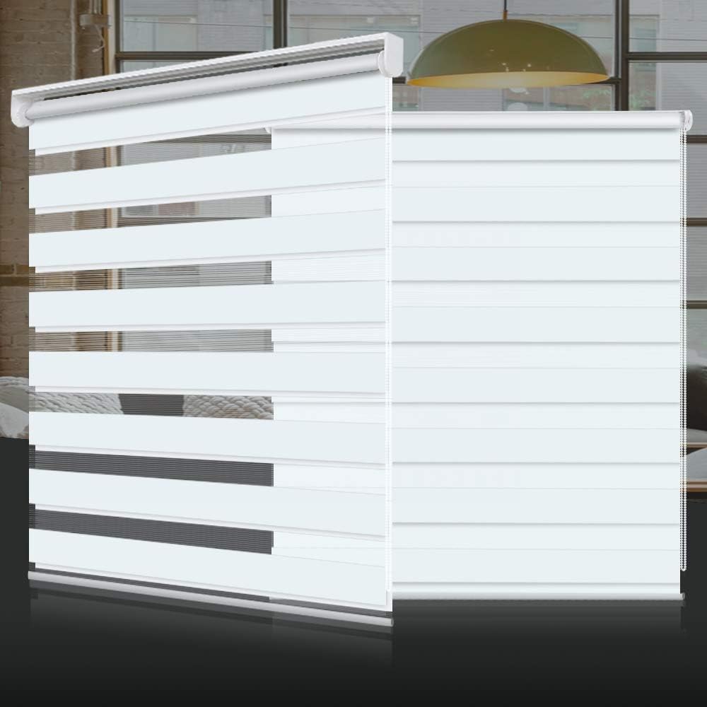 SEEYE Zebra Shade Blinds Horizontal Window Curtain Day and Night Blind Dual Layer Shades Easy to Install 37.4"×59", White