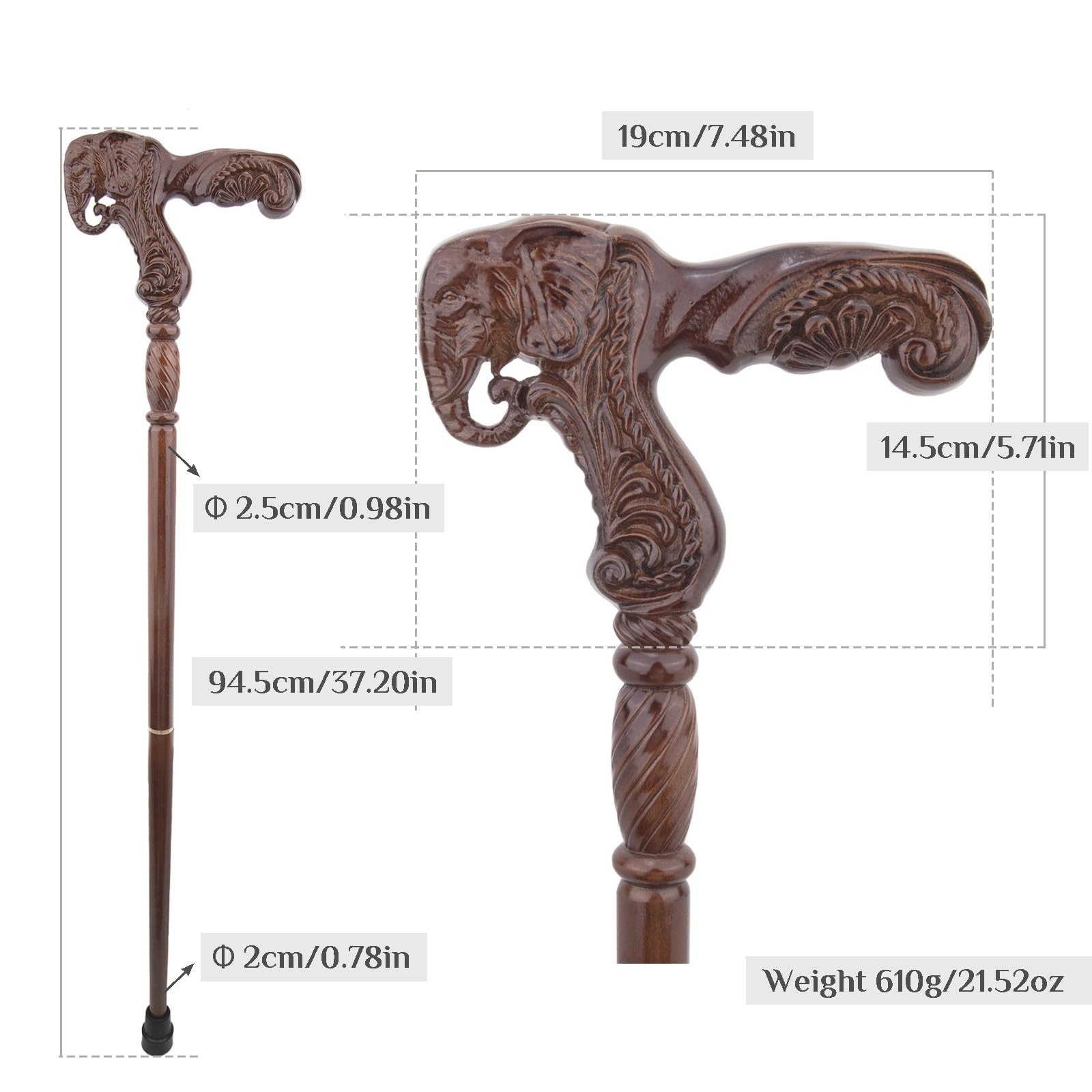 Bastoni da Passeggio con Motivo Effetto Legno, con Impugnatura Ergonomica e Punta in Gomma Antiscivolo, Bastone Decorativo di Lusso Cospaly per Uomo e Donna 94 Cm
