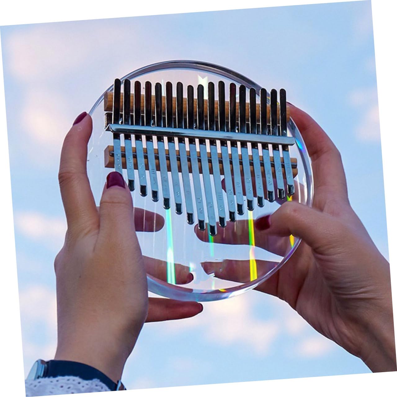 Rundes Acryl Daumenklavier 17 Töne Rainbow Kristall Kalimba | 1 Satz, Leichtes Kinderinstrument mit Schönem Kristallglanz, für Valentinstag und Bett