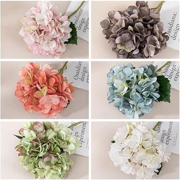 Pack of 3 Artificial Hydrangea Artificial Flowers, Realistic Single Long Trunk Artificial Flowers, Hydrangea Bouquets for Wedding, Home, Office, Hotel, Party Decoration, Flower Arrangement, Green