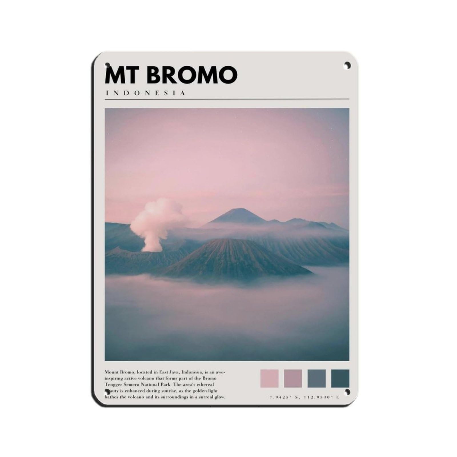 Mt Bromo Indonesia Poster Indonesia Art Retro Poster Metal Tin Sign Chic Art Retro Iron Painting Bar People Cave Cafe Family Garage Poster Wall Decoration 12x16inch(30x40cm)