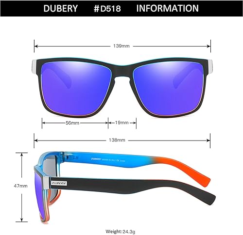 Vista 6 de DUBERY Gafas de sol polarizadas vintage para hombres y mujeres, gafas de sol cuadradas retro D518