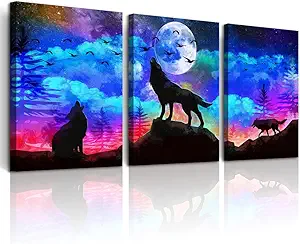 DZRWUBHS Framed Wall Art For Living Room Modern Wall Decor For Bedroom Kitchen Canvas Painting Office Wall Decor Wolf Abstract Pictures Artwork 3 Pieces Ready to Hang Room Large Size Decorations