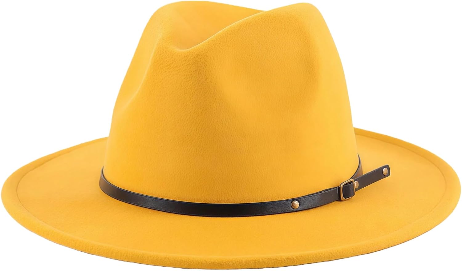 Women Wool Fedora Hat with Belt Buckle Classic Felt Wide Brim Panama Hat