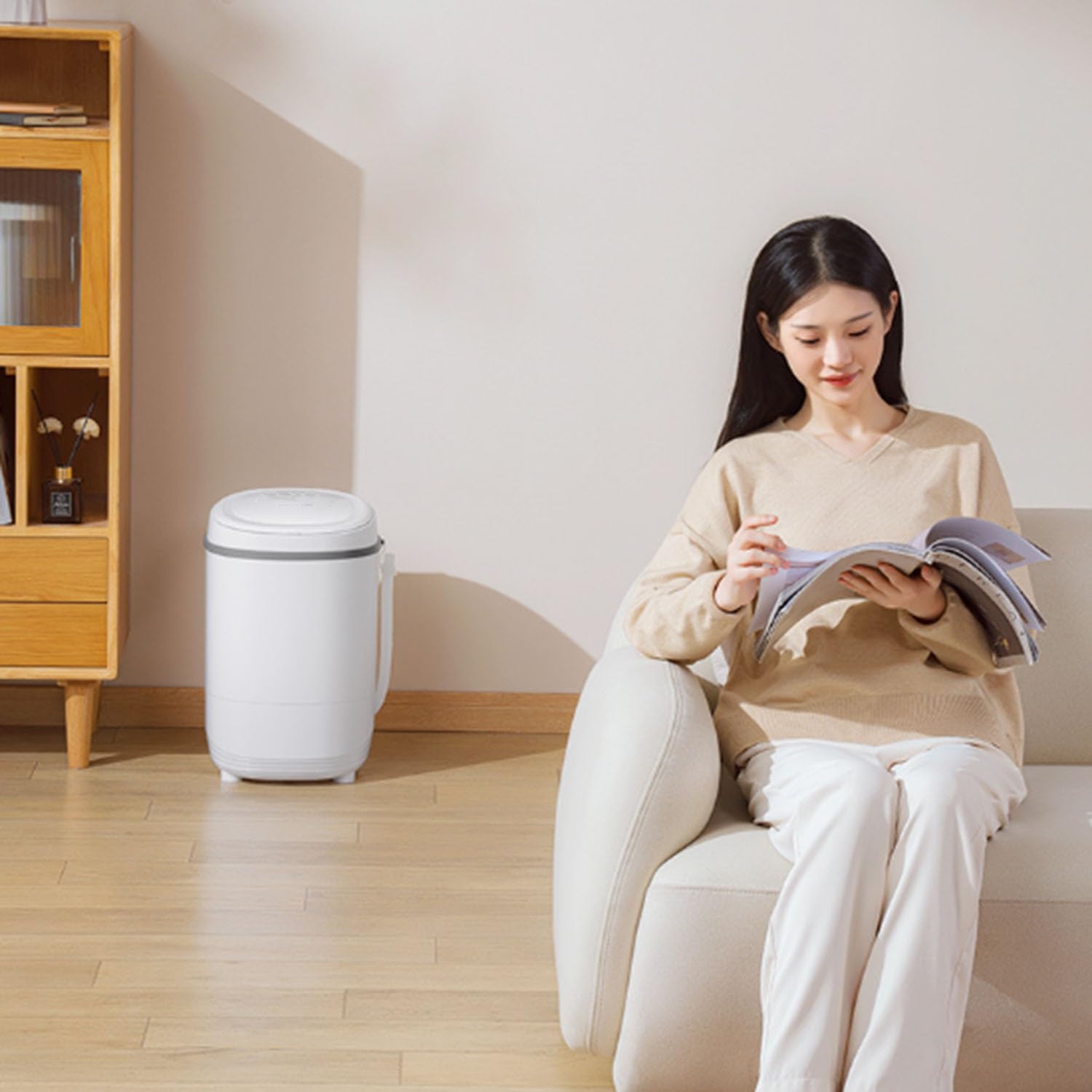Lavatrice Portatile, Lavatrice a Vasca Singola, Mini Washing Machine, Lavatrice salvaspazio per Appartamento e Dormitorio, Biancheria Intima(Bianca)