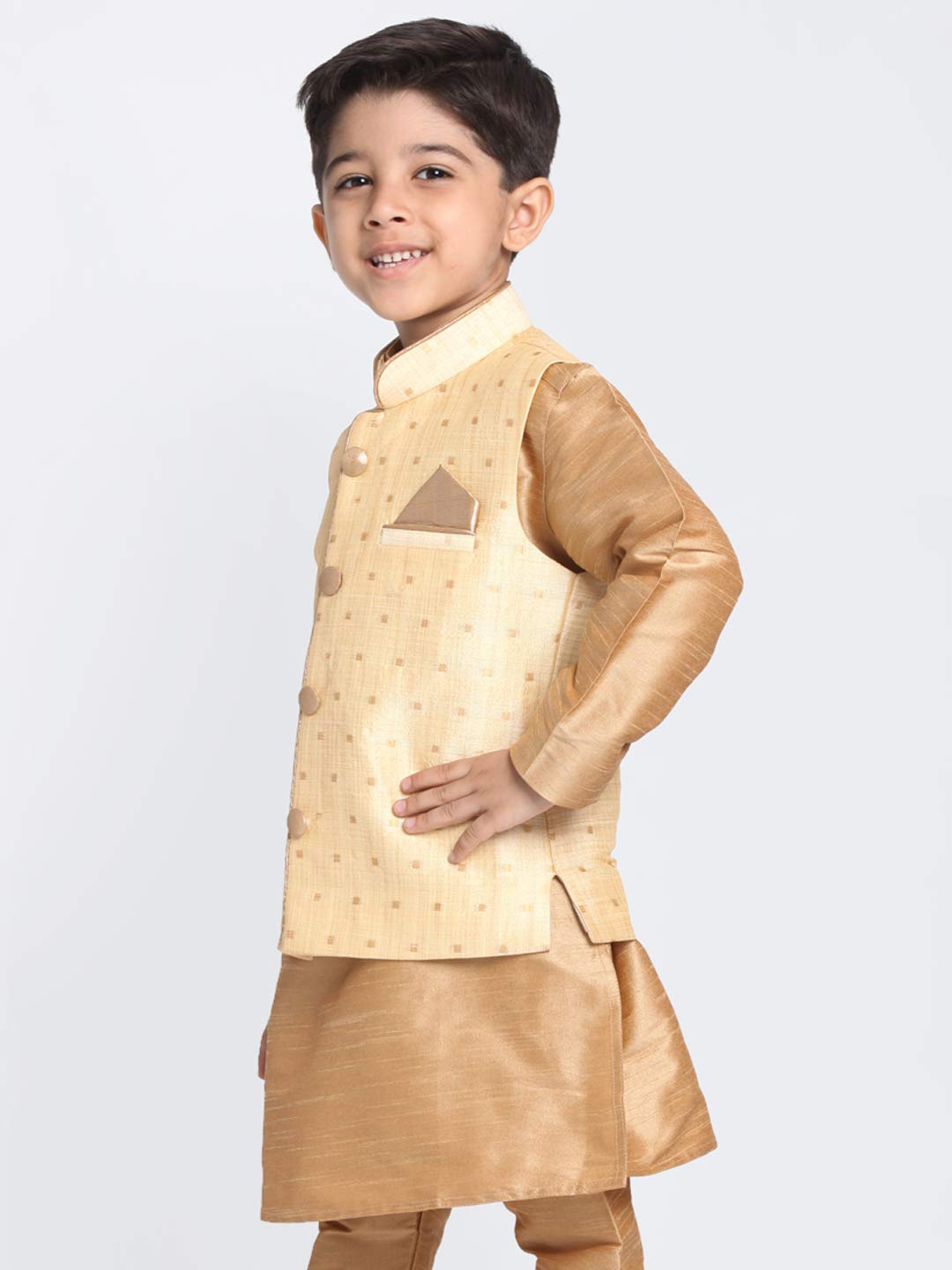 Jbn Creation Boys' Gold Silk Blend Nehru Jacket (Vasbj009Go, For 12-18 Months)