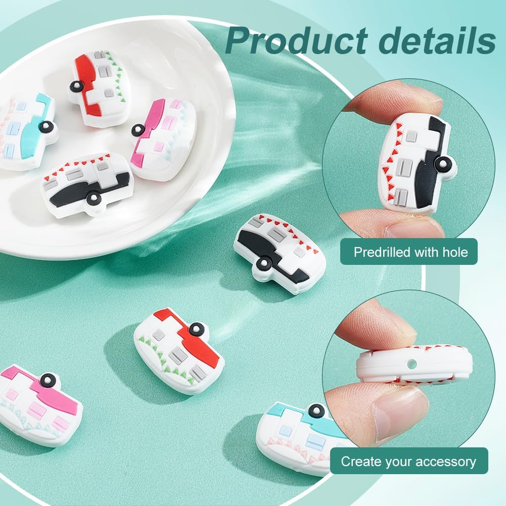 NBEADS 8 Pcs Knitting Needle Stoppers, 4 Colors Campervan Needle Point Protector Focal Beads for Pens Silicone Needle End Caps Sewing Quilting Accessories for DIY and Handmade Crafts image 4