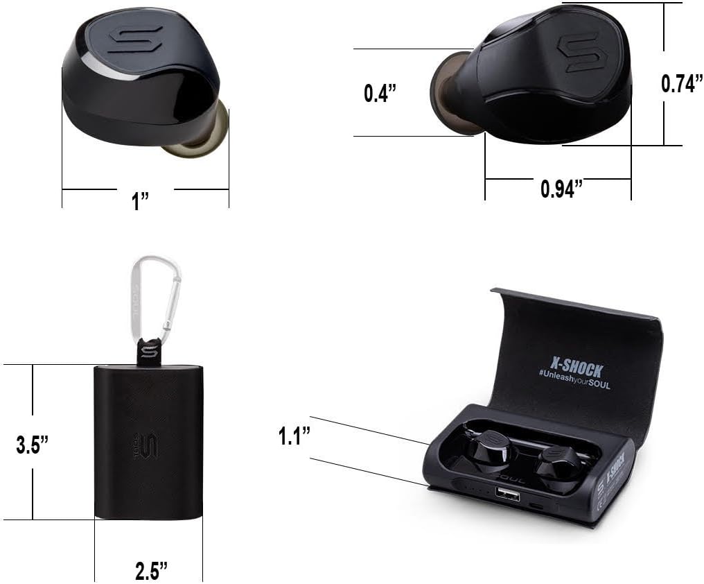 SOUL X-Shock Earphone and Case Dimensions