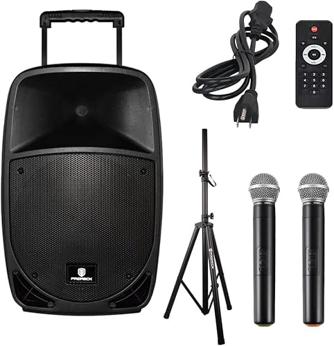 PRORECK Freedom 12 Portable Wireless 12-Inch 500 Watt Powered Dj/PA Speaker Karaoke System with Bluetooth/USB Drive Read/SD Card Reader/FM/Remote Control/Wireless Microphones (12 INCH Speaker)
