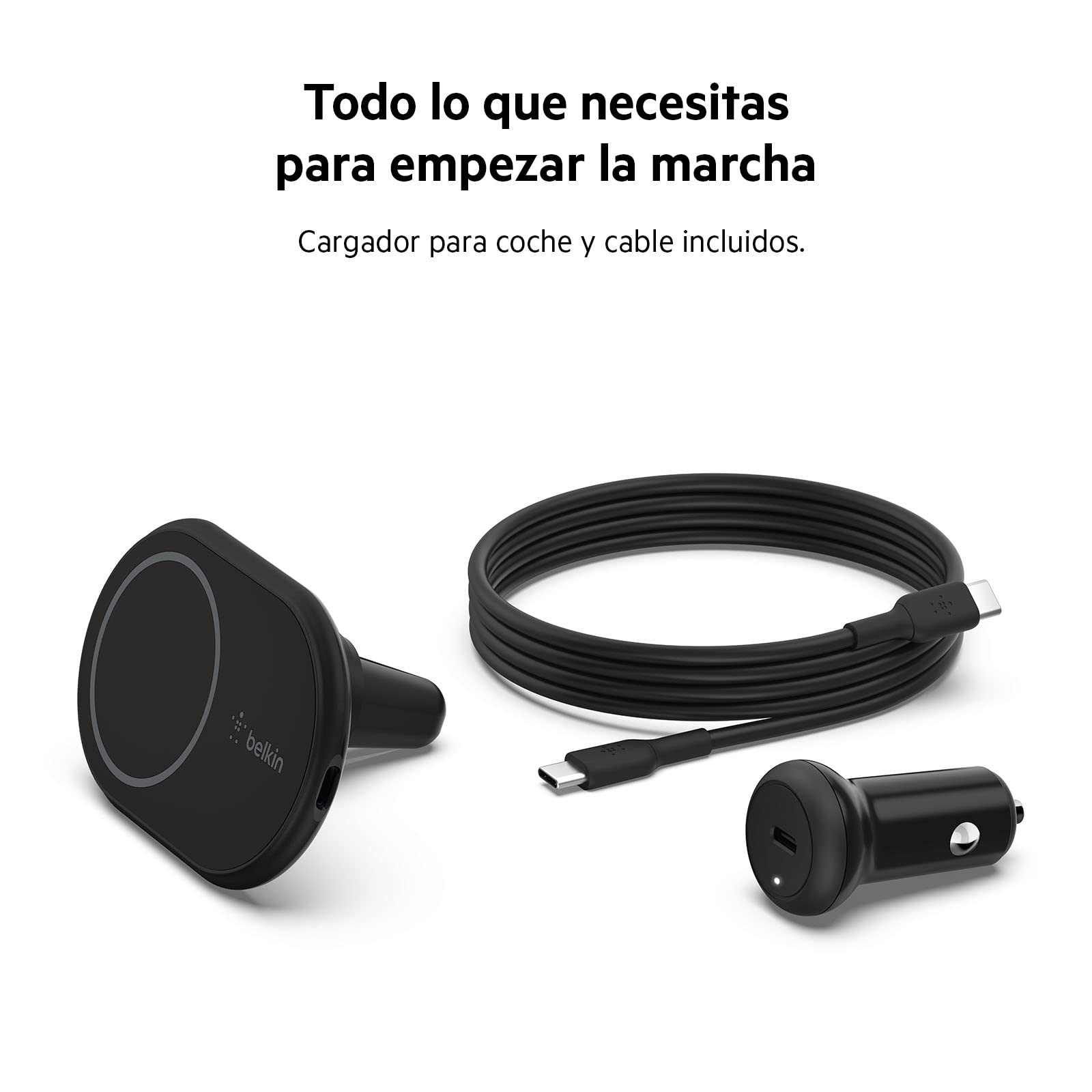 Belkin BoostCharge Cargador Magnético para coche con soporte, Compatible con Smartphones con MagSafe, la serie iPhone 17, iPhone Air, iPhone 16, Pixelsnap (cable y Cargador incluidos)
