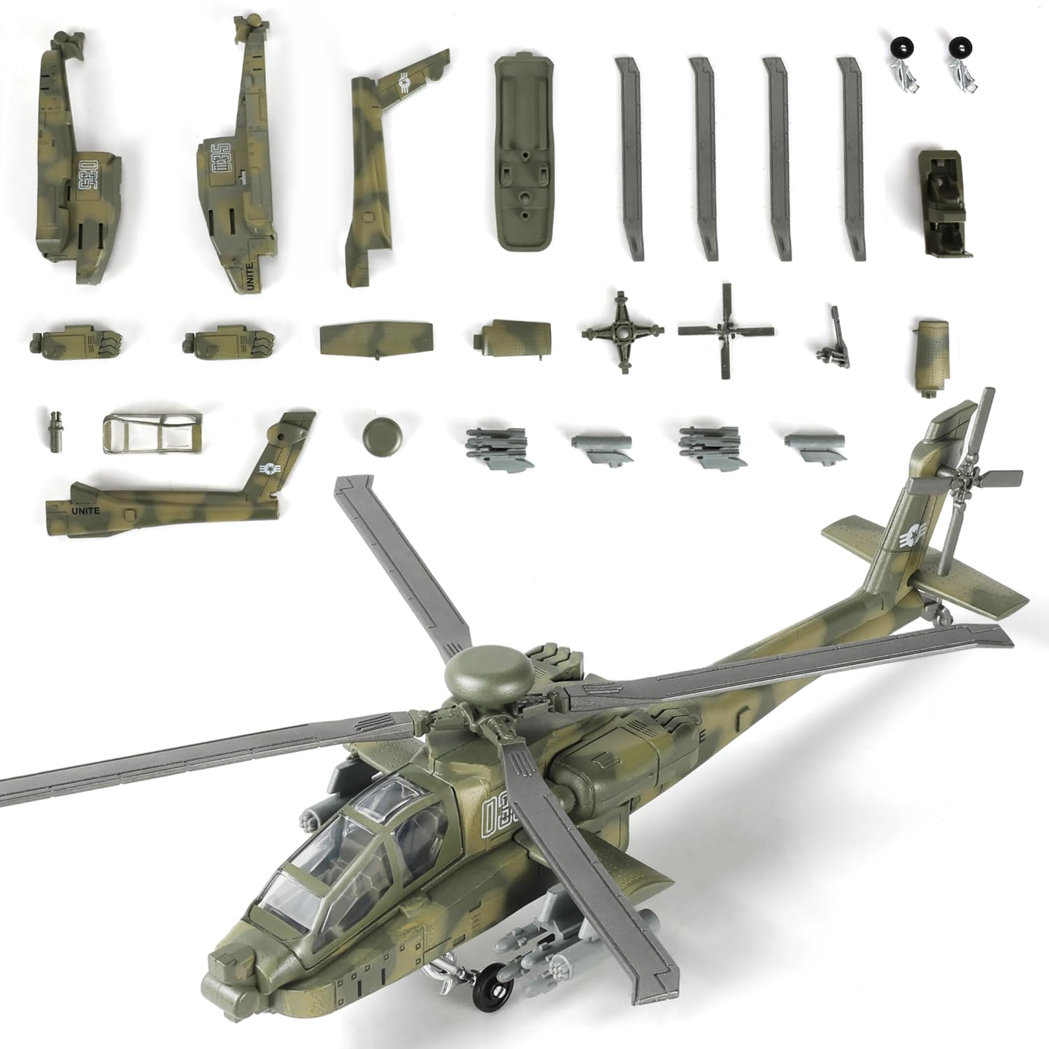 SEBUNAS 1:72 Scale AH-64 Army Helicopter Model Kit Plastic Toy Assembly Military Helicopter Model Collection or Gift for Adults and Kids (25 Pieces)