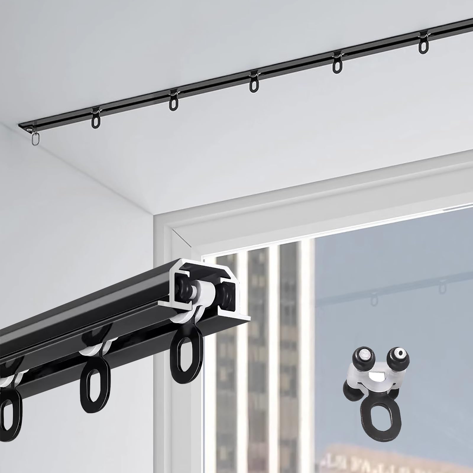 Hidden Aluminum Curtain Track, White, Black, Recessed Balcony Sliding Rail for Privacy Divider, Commercial Metal Recessed Partition Bar, Complete Kit (Color : White, Size : 1m/3.2ft) (Black 8m/26.2f