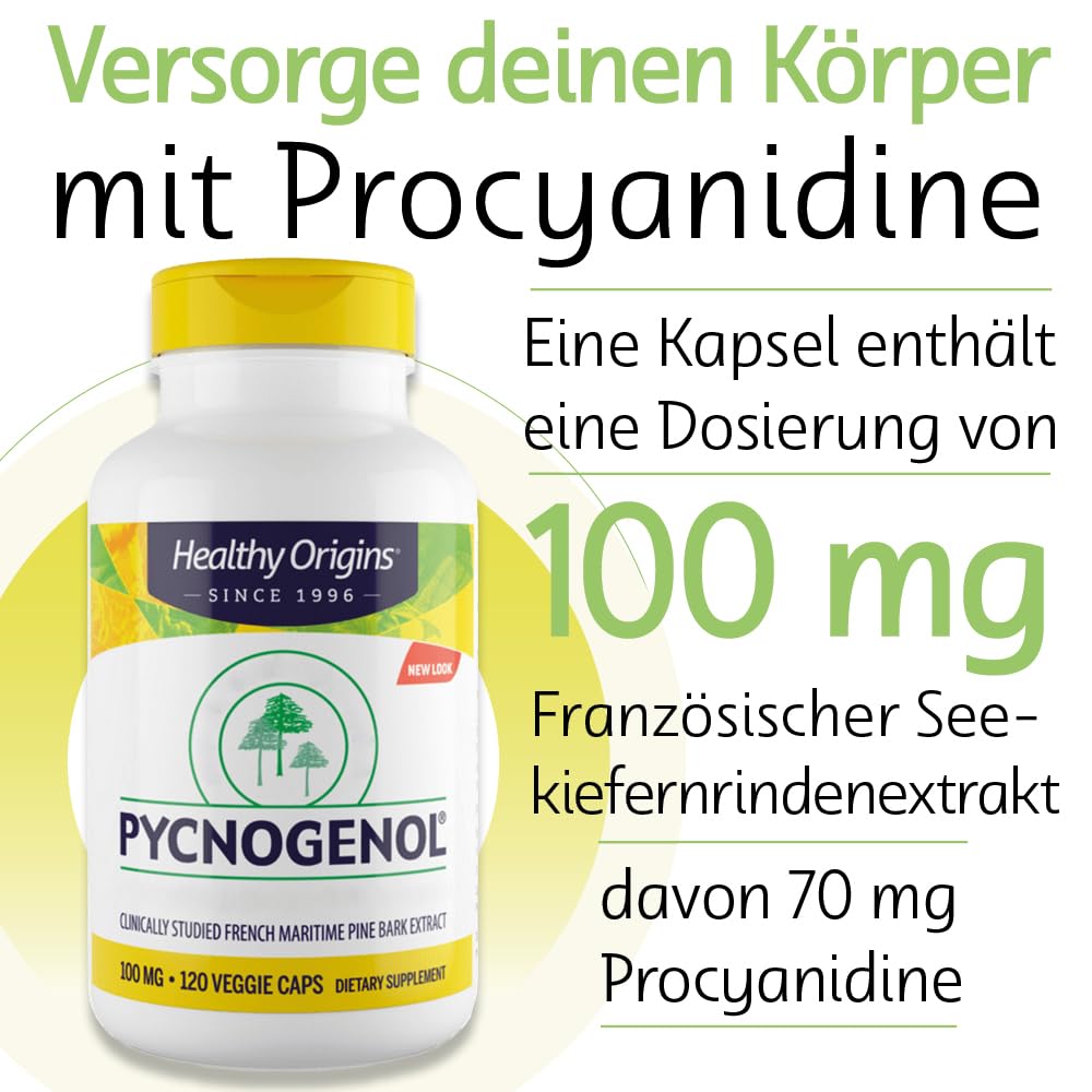 Healthy Origins, Pycnogenol, 120 vegane Kapseln, 100mg Pycnogenol je Dosis, Glutenfrei, GMO frei, Geschmacksneutral