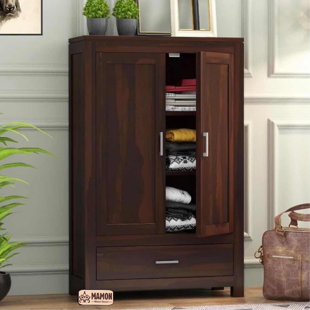 Woodcrony Sheesham Wood Wardrobe with 1 Drawer and 3 Shelves Storage for Bedroom Wooden Almirah for Clothes for Living Room Bedroom Home, Solid Wood Furniture (Walnut_Finish)-image-21
