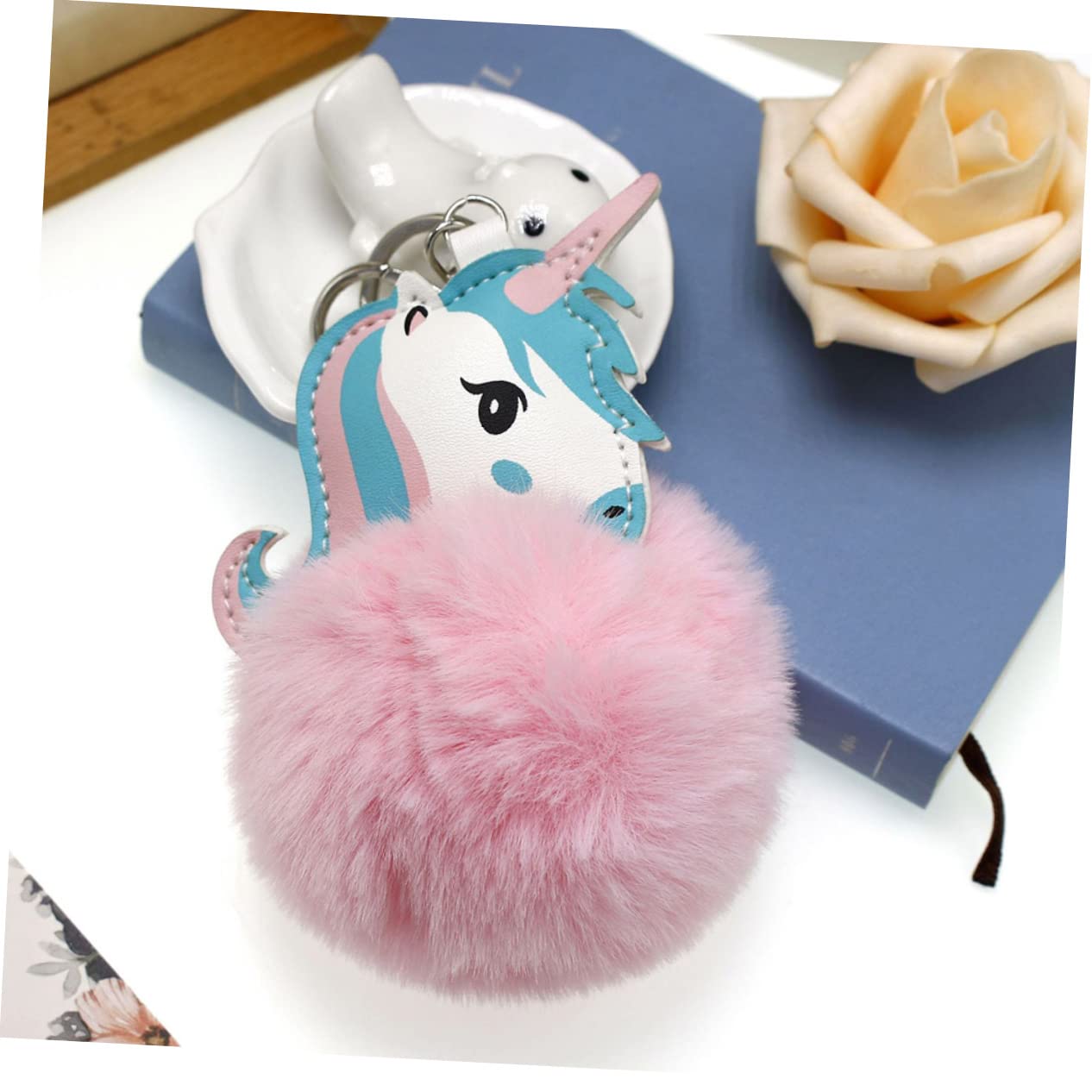 VALICLUD 6piezas Colgantes De Pelo Pom Pom Para Llaveros Decoración De Mochilas y Bolsos Perro y Unicornio