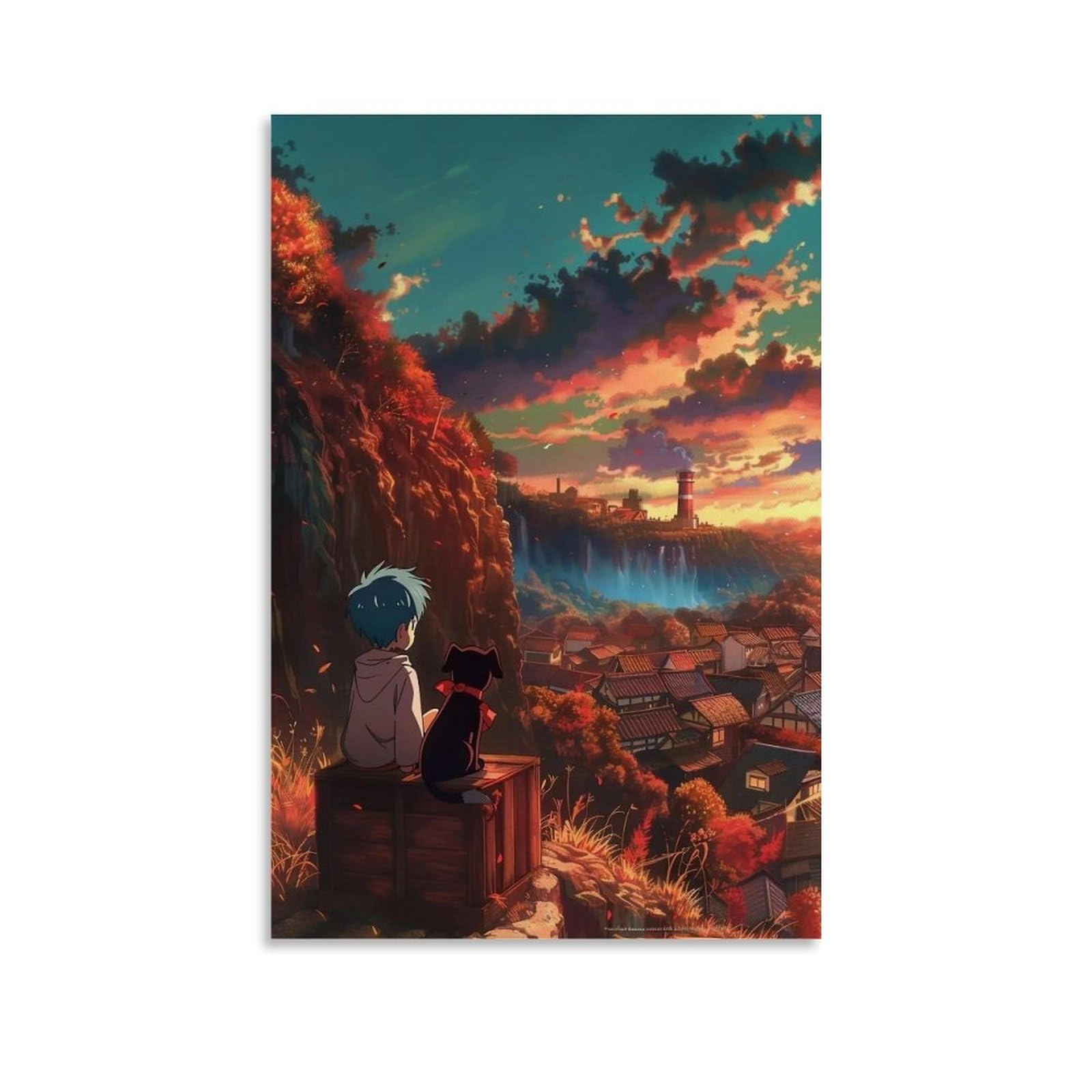 HUERYRYHY Valley Town Golden Dusk 03 Poster Wall Art Canvas Vintage Aesthetic Painting Decor for Rooms 12x18inch Unframe-style