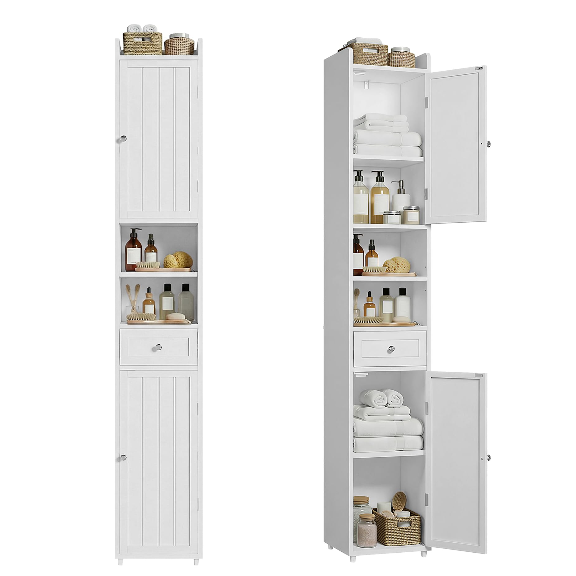 ChooChoo Tall Slim Bathroom Cabinet White