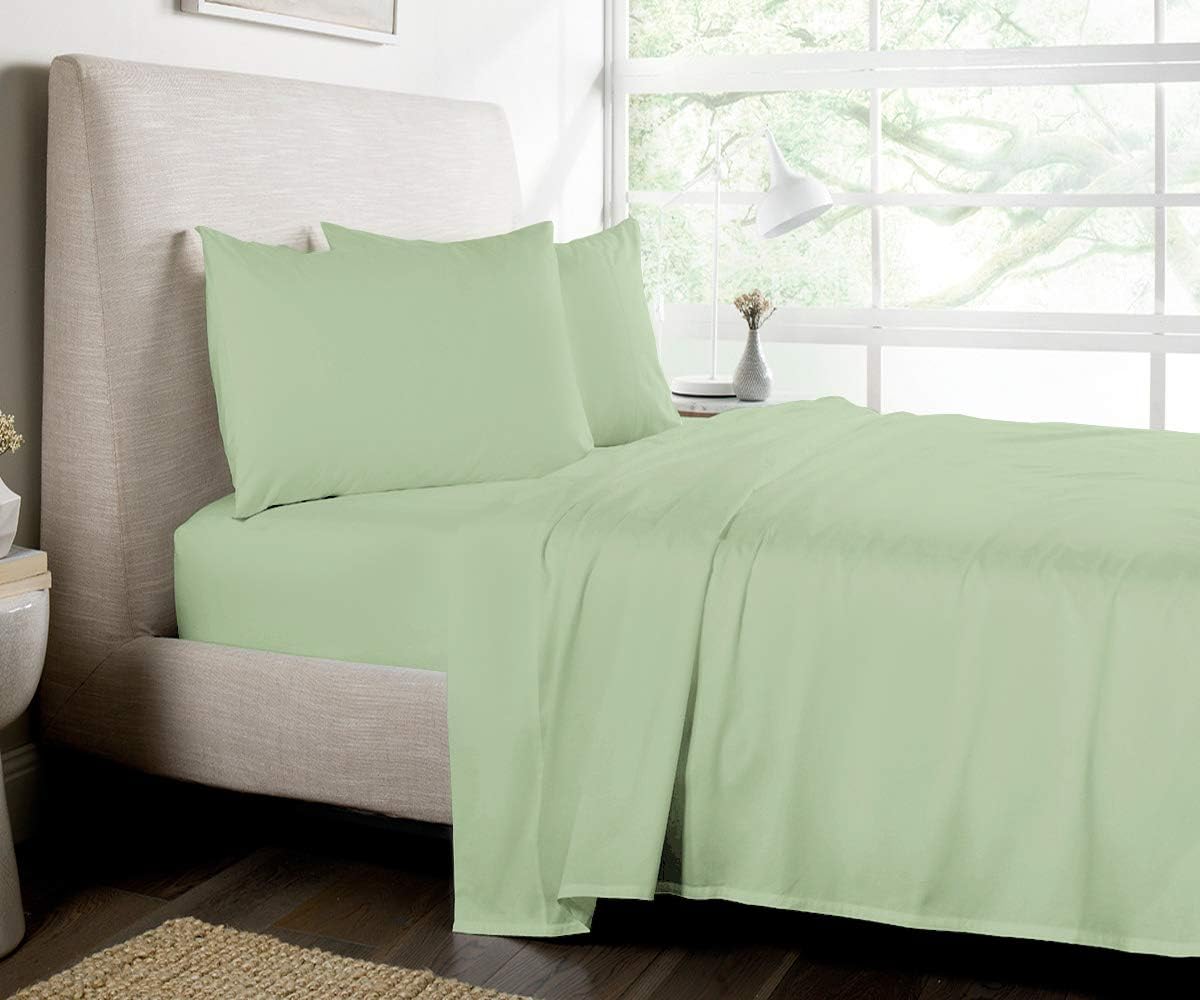 Luxury Soft Sheets 1900 TC Softness Deep Pocket Fitted Sheet 4pc Bed Sheets Set Milano Collection Bedding - Pastel Green, Full