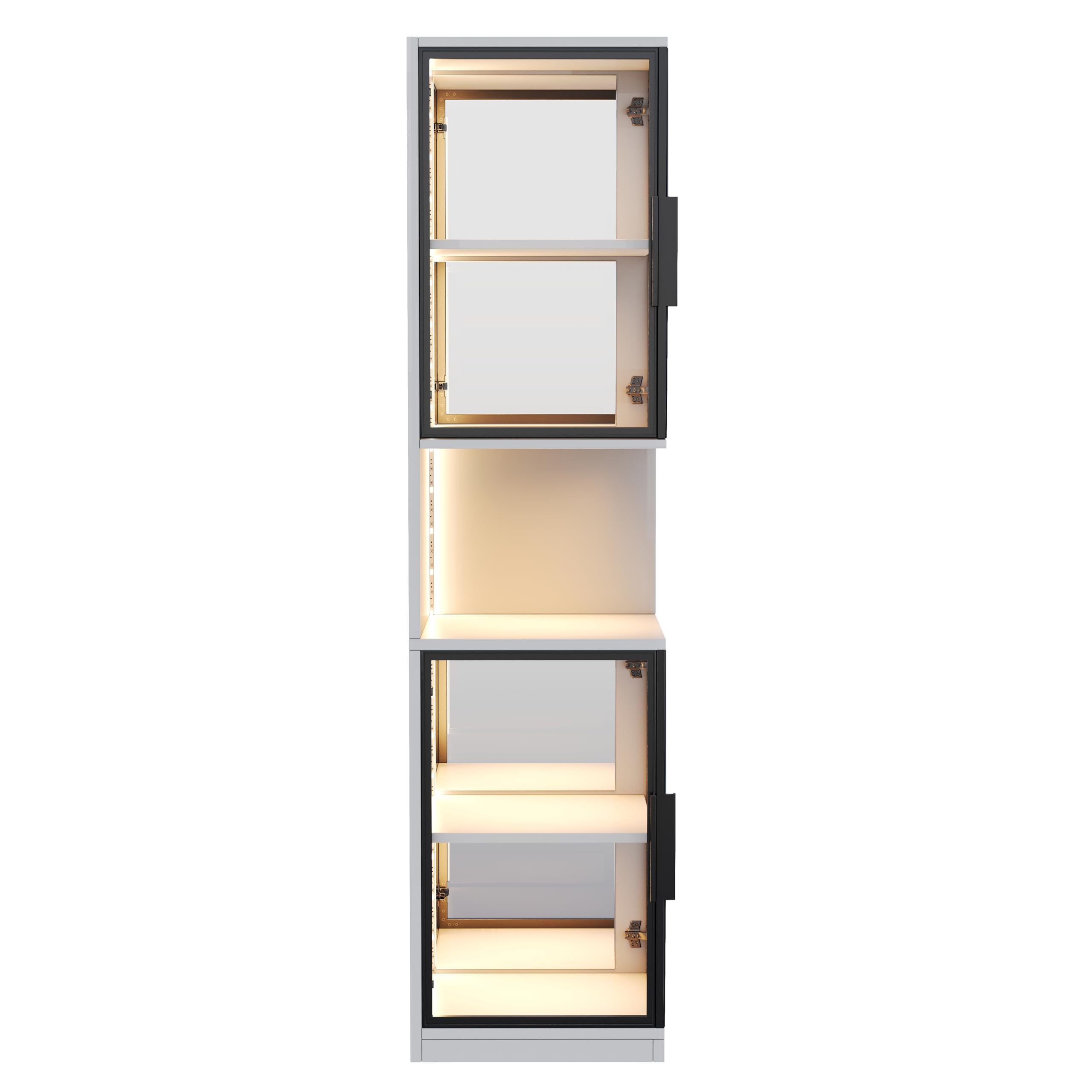 Dolamaní Vitrine 205 cm hoher mit LED Beleuchtung und Doppelten Glastüren, Glasvitrine, Eckvitrine, 5-Lagen Sammlervitrine, Kippschutzvorrichtung, für Wohnzimmer,Schlafzimmer,Büro (Weiß)
