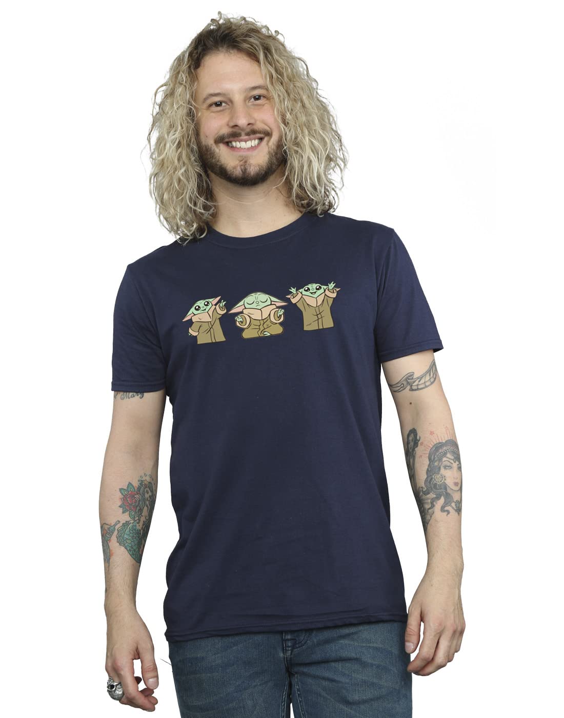 Absolute Cult Star Wars Men's The Mandalorian Grogu Poses T-Shirt Navy Blue XXXXX-Large