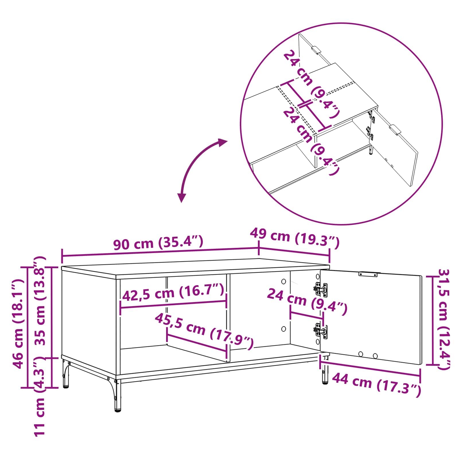 Tavolino da salotto in legno anticato, 90 x 49 x 46 cm, con vano portaoggetti e cassetto, per soggiorno, design durevole, facile da montare, pratico ripiano, mobili moderni