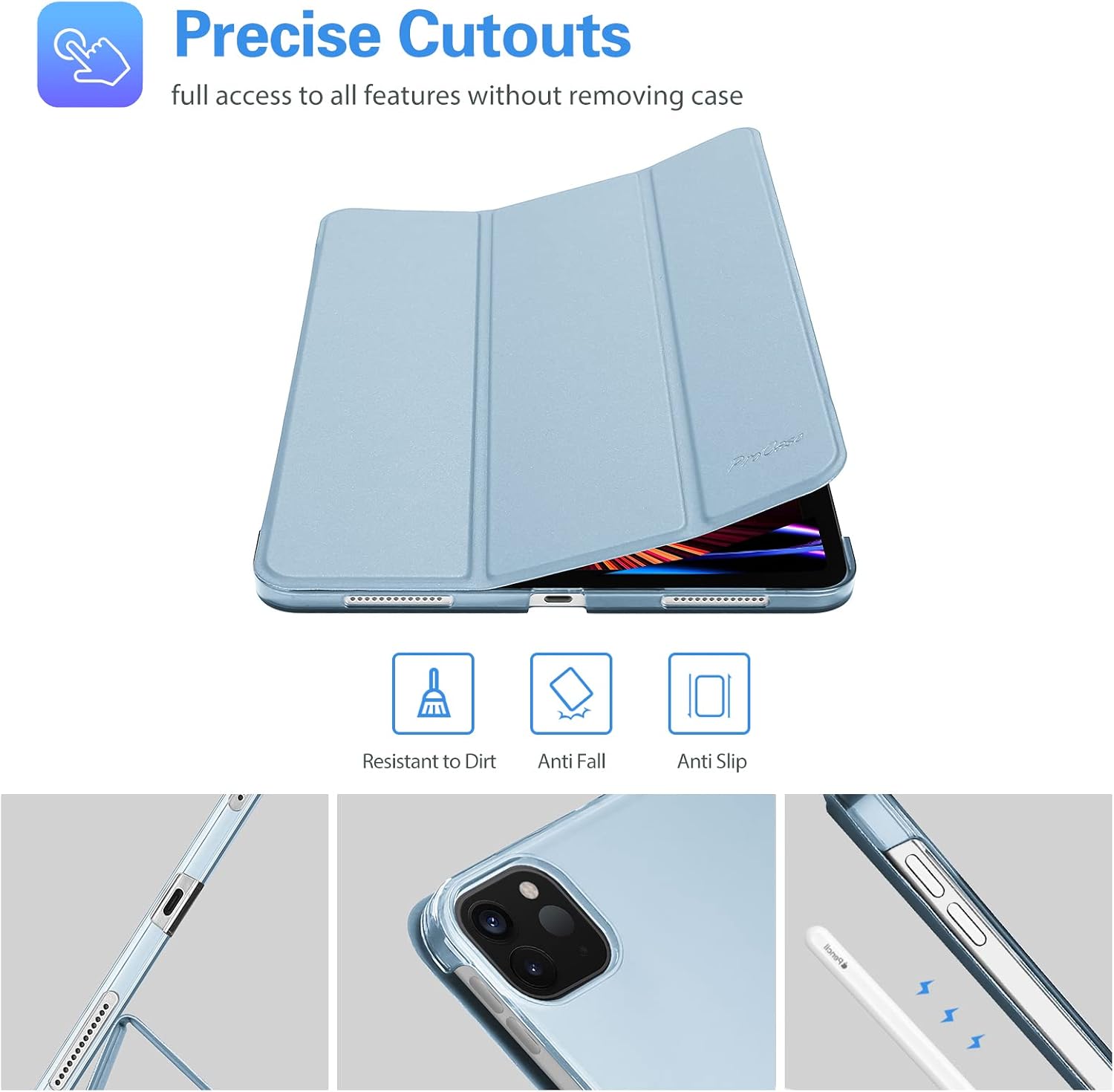 ProCase iPad Pro 11 Inch Case 2022/2021 / 2020/2018, Slim Stand Hard Back Shell Smart Cover for iPad Pro 11 Inch 4th Generation 2022 / 3rd Gen 2021/ 2nd Gen 2020 / 1st Gen 2018 -SkyBlue