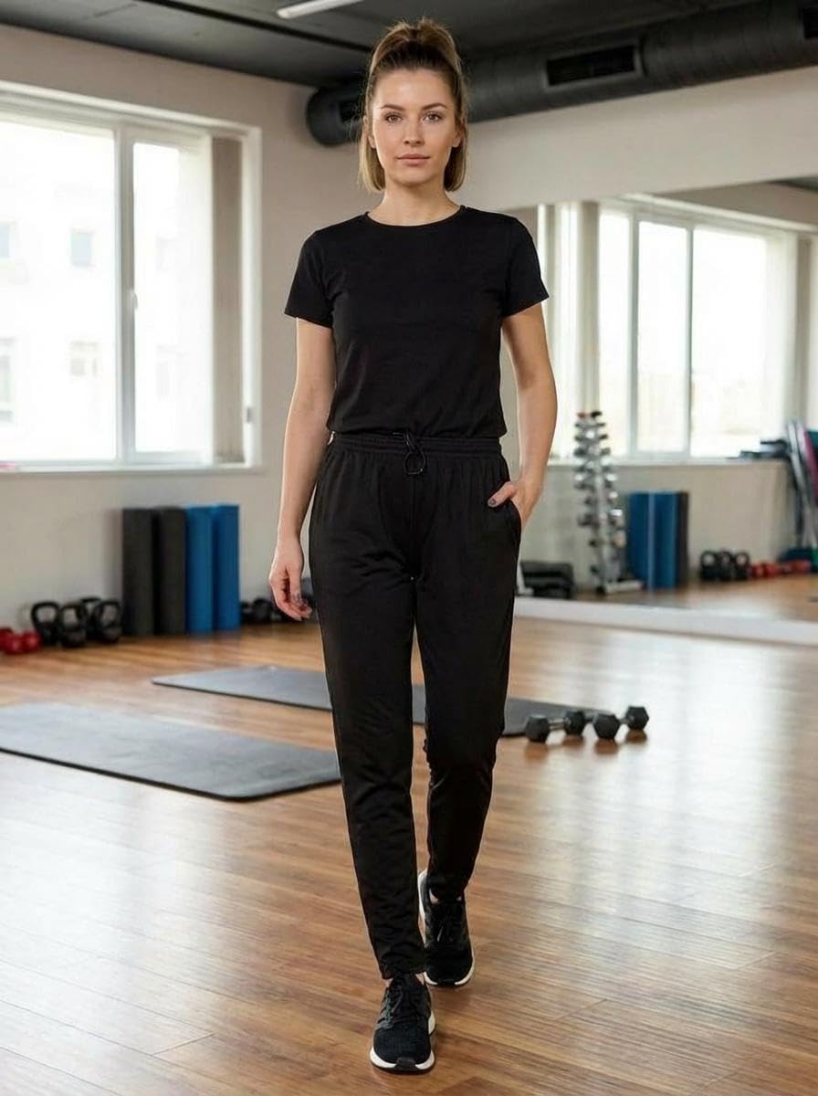anand sarees Anand Women's Athletic Pants Running Workout Joggers Lightweight Gym Jogging Track Casual Trackpants with Pockets -AI_GRL_ST_TP219_M Black-picture-25