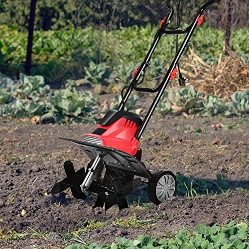 GiantexUK1200W/1500W Electric Tiller, Lawn Soil Scarifier with 4/6 Tiller Blades, Adjustable Wheels & Foldable Handle, Lightweight Garden Cultivator, Rotovator and Rototiller (43, Red+Black)