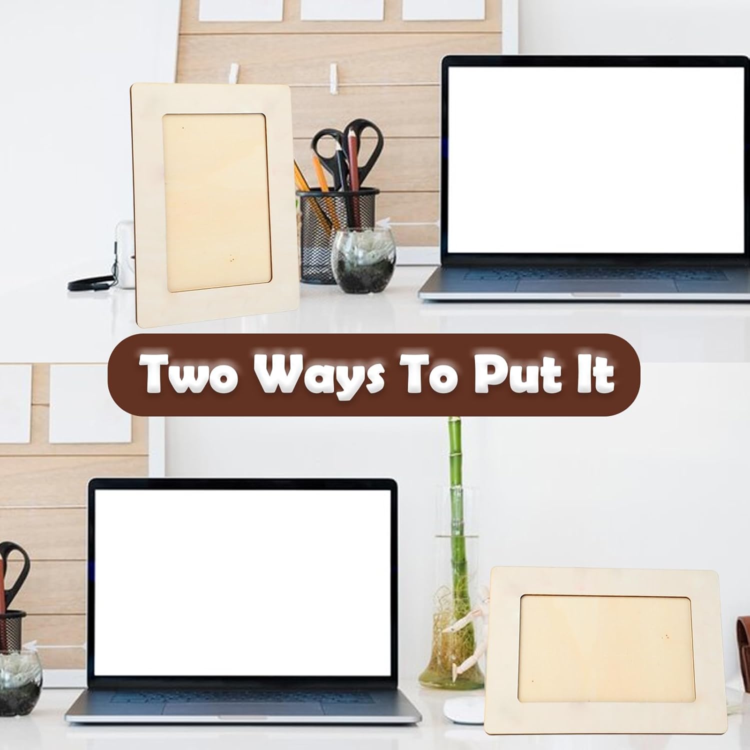 24pcs Wooden Picture Frames, 4x6 inch DIY Wooden Craft Frames, Unfinished Standing Wood Photo Picture Frames for DIY Painting