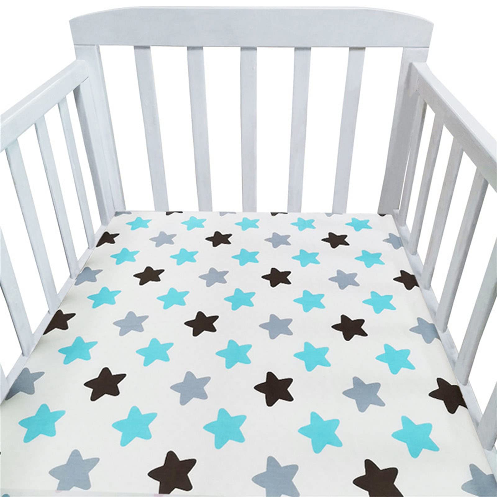 Hiseng Baby Crib Fitted Sheets, Microfiber Cot Mattress Bassinet Sheets Mattress Protector Nursery Bedding for Boys and Girls, Soft Breathable Durable - Cartoon Animal Star (Blue Stars,140x70cm)