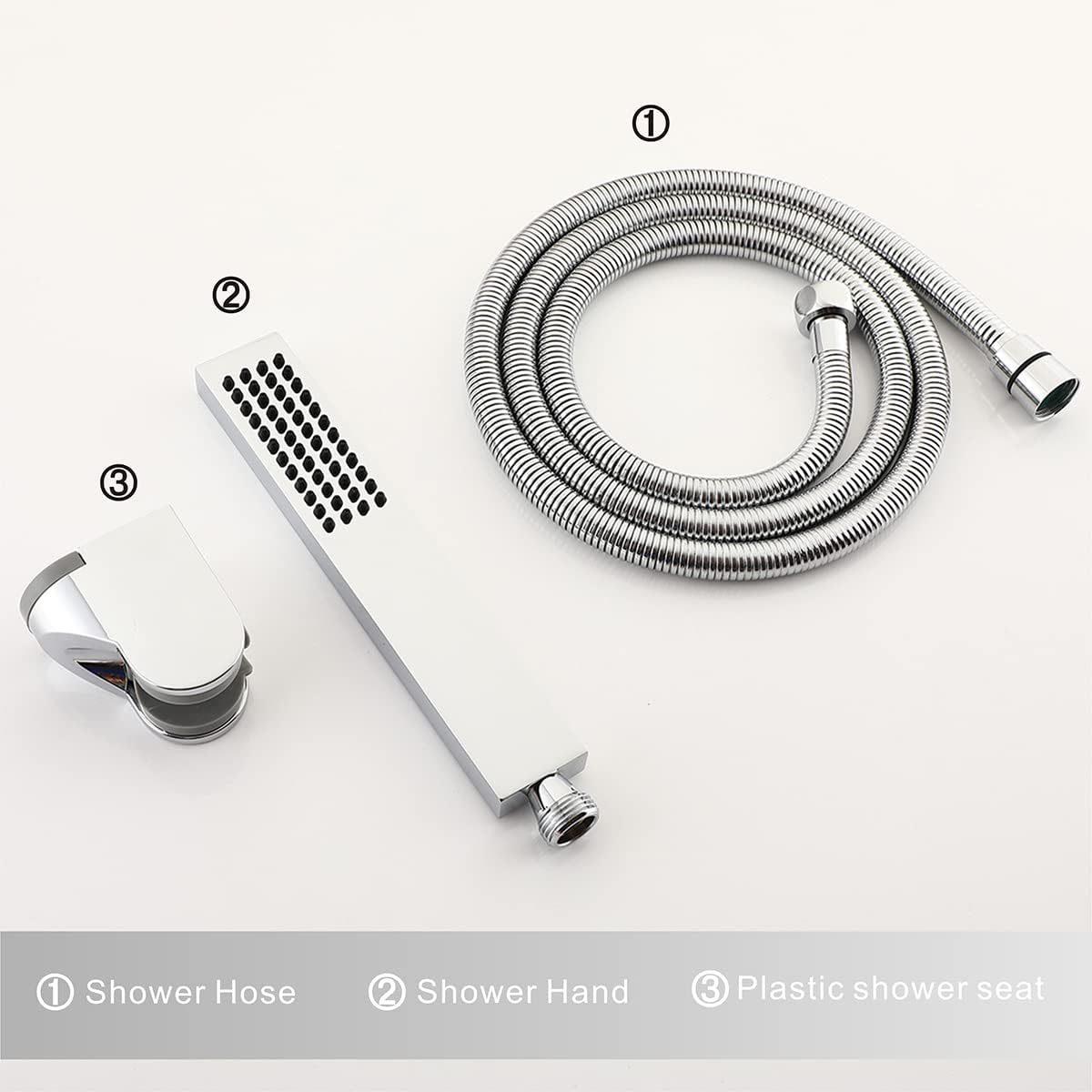 Asyas Solid Brass Hand Held Shower Sprayer Head with Adjustable Wall Connector Shower Holder and Hose Set Chrome High Pressure Square