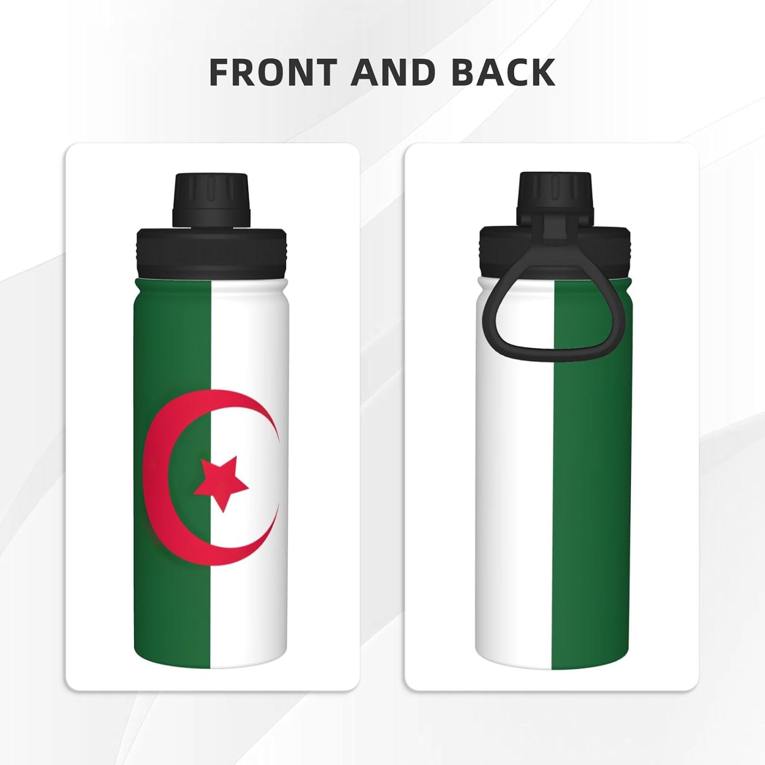 Flag of Algeria Printed Vacuum Insulated Water Bottle, 18OZ Stainless Steel Kettle, Single-Hand Operation Lid