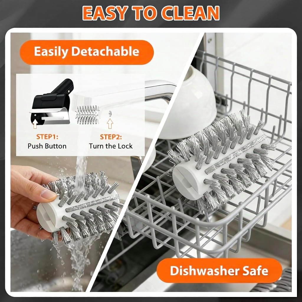 Electric Grill Brush - BBQ Grill Cleaning Tools with 800 RPM Brush Head,3000mAh Battery and 304 Stainless Steel Bristles, Cordless Rechargeable Grill Cleaner for Outdoor (Black)