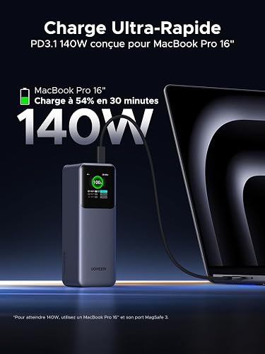 UGREEN Nexode Power Bank 25000mAh 200W PD 3.1 Laptop Portable Charger Fast Charging Smart Digital Display Battery Pack Compatible with Dell, HP, ASUS, iPad, iPhone Air/17/16, Galaxy S25, AirPods - 3
