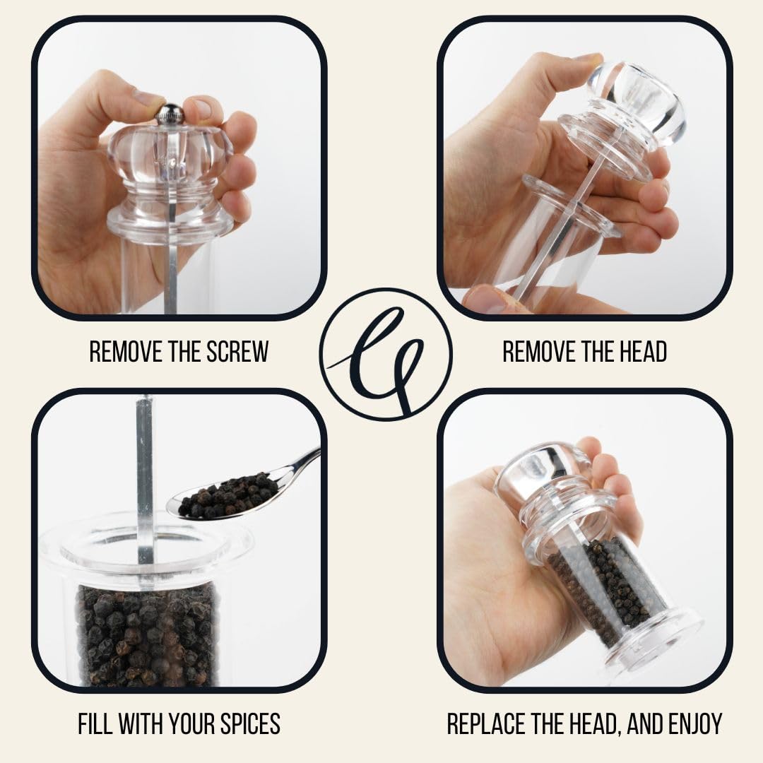 Combination Pepper Mill and Salt Shaker 2 in 1 Durable Non Corrosive Ceramic for