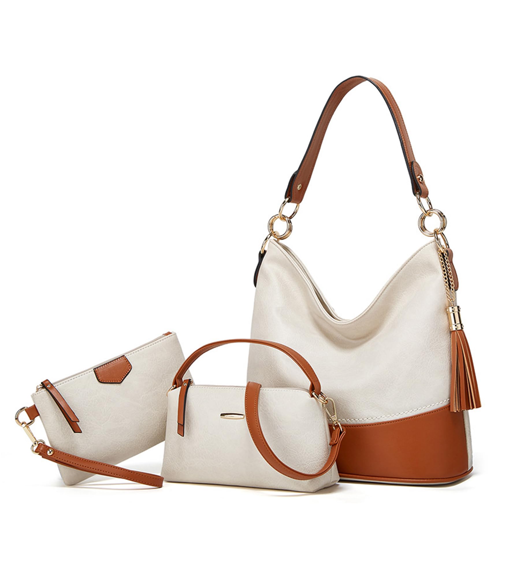 SweetovoLarge 3PC Set Soft Leather Tote Handbag for Women Stylish Hobo Shoulder Bag with Top Handle