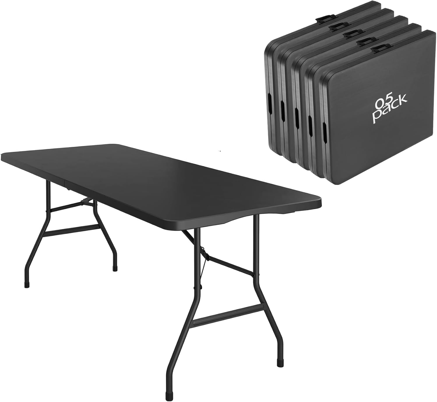 6 Foot Foldable Table with Built in Handle & Steel Legs,Heavy Duty Portable,Perfect for Party, Dining, Wedding, Events, Picnic Indoor, Outdoor, Camping, Utility, Folding(Black-1pac)