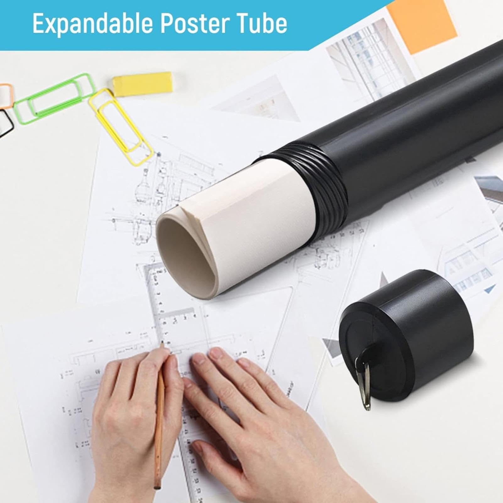 Tubos extensibles para pósteres, impermeable, a prueba de luz, para dibujos, tubo de almacenamiento multiusos para mapas, documentos, escuela, oficina