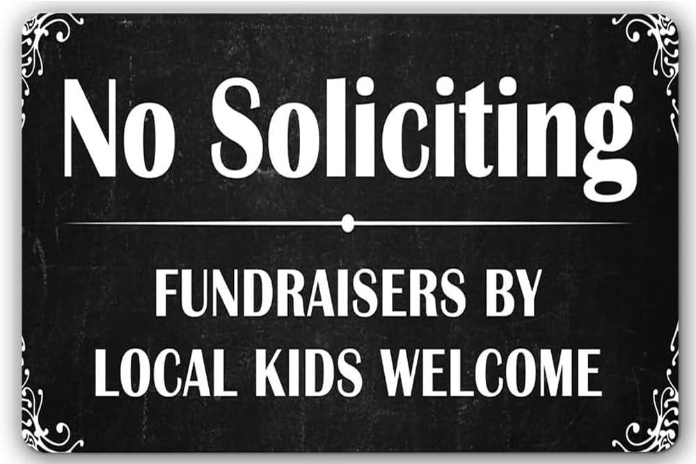 IDGTTLDF Rustic Tin Front Door Hanging Sign Respect Our Privacy No Soliciting Except for Young Neighbors Fundraising Metal Decor 8 X 12 inch
