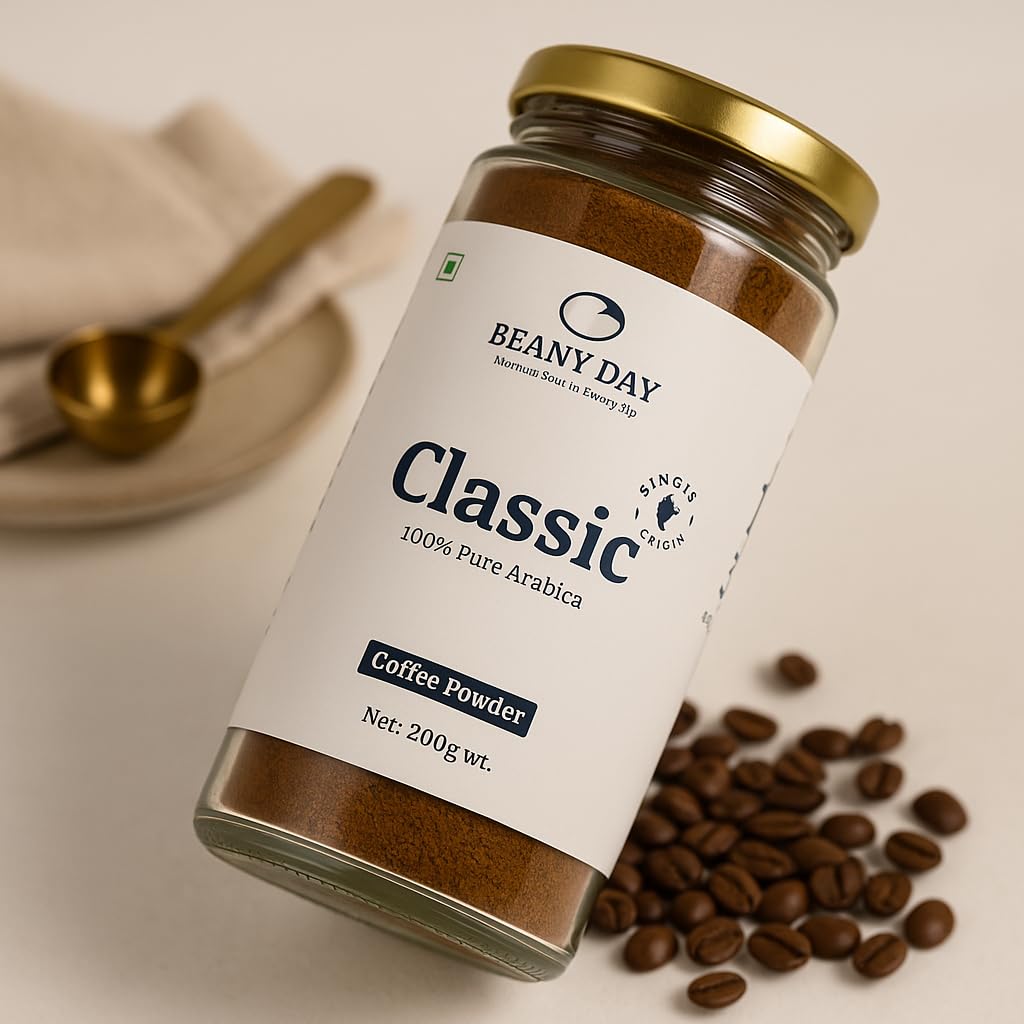 Beany Day Classic Coffee Powder 200g | Strong Instant Coffee with 100% Pure Arabica | Flavored Coffee Powder for Black Coffee, Cold Coffee & Cappuccino 1
