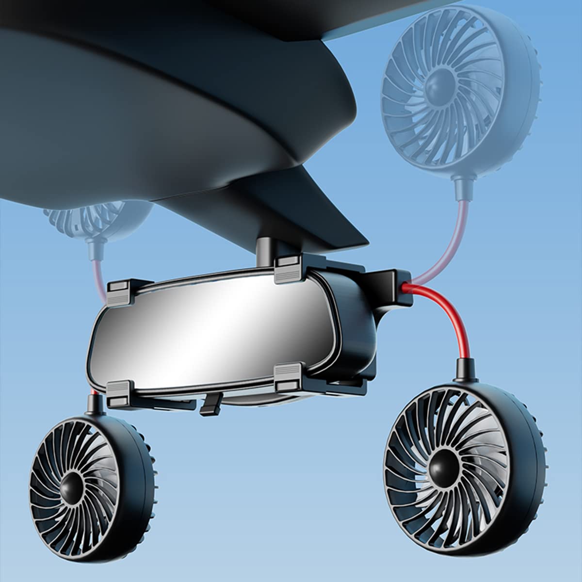 Kwak's USB Car Fan 12/24V for Car Interior Rear View Mirror, 360 Degree Adjustable Car Cooling Fan for SUV, RV, Van